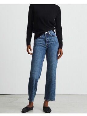 Everlane 90s Way High Jean medium blue straight leg button fly 28 organic cotton